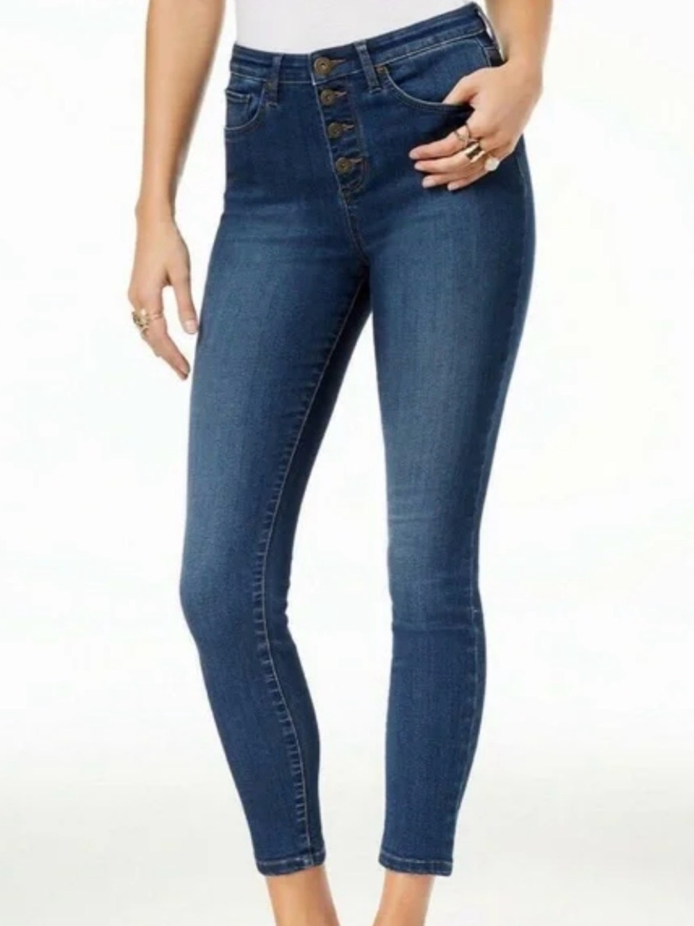 NWT Maison Jules High-Rise Button-Front Skinny Jeans Dark Blue Size 12 - Size 31